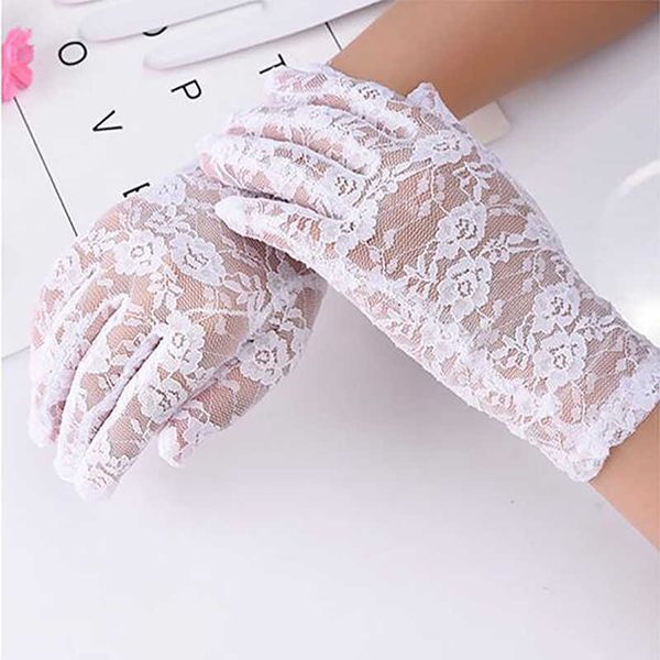 Rot Weiß Schwarz Mode Frauen Dame Spitze Party Sexy Elegante Handschuhe Sommer Voll Finger Sonnenschutz Handschuhe Für Mädchen Y0827