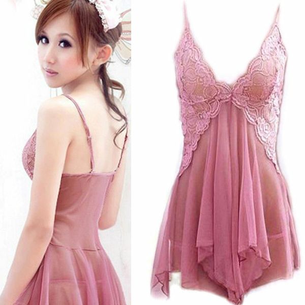 

women lingerie lace dress underwear sleepwear+g-string nightwear dress, Black;blue