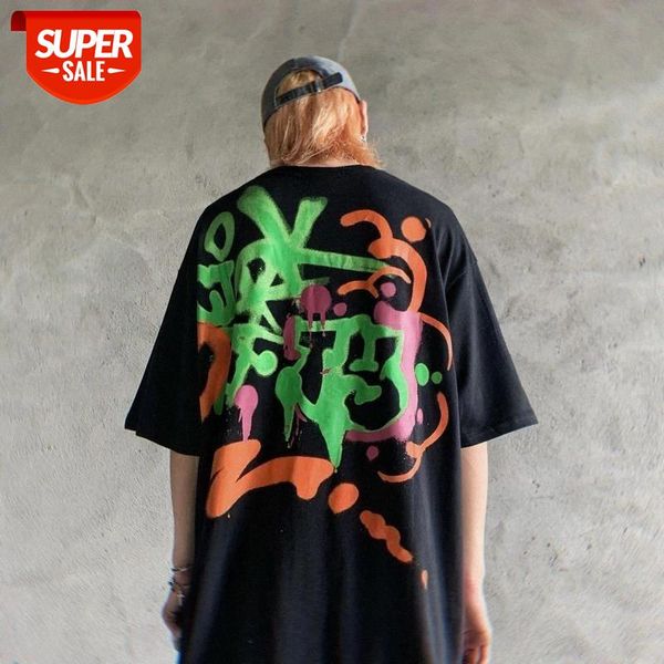 

graffiti loose tee shirt femme tshirt couple korean style tops women hip hop street ladies tops t shirt summer clothes #167Q, White
