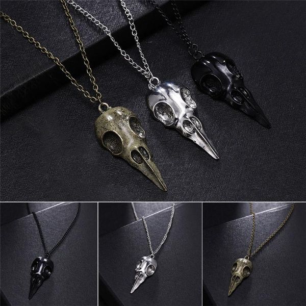 

pendant necklaces stereo crow head skull gothic choker punk animal skeleton collar halloween vintage clavicle chain accessories, Silver