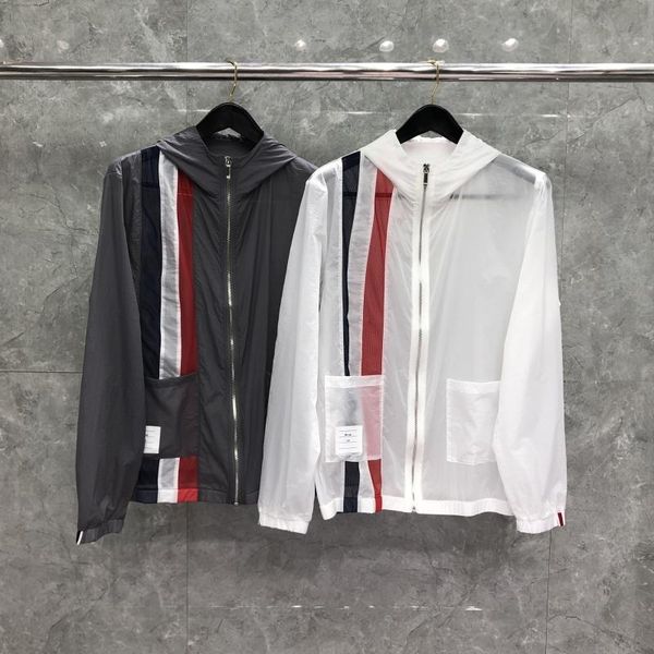 

men's jackets fashion brand 2021 jacket men summer uv sun-protective outdoor coat patchwork striped casual hooded skin windbreaker, Black;brown
