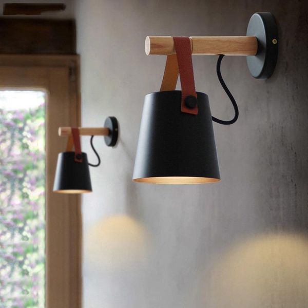 

wall lamps led white/black abajur for living room sconces light e27 nordic wooden belt
