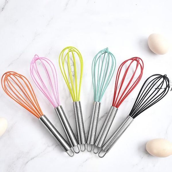 Newegg Batedor Cozinha Tools Cor Sólida 10 polegada de aço inoxidável Mini Silicone Whisk para panelas antiaderças Cozinhar RRB13658