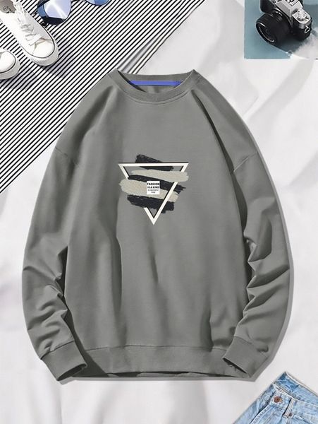 

men letter & geo graphic round neck pullover d5br#, Black