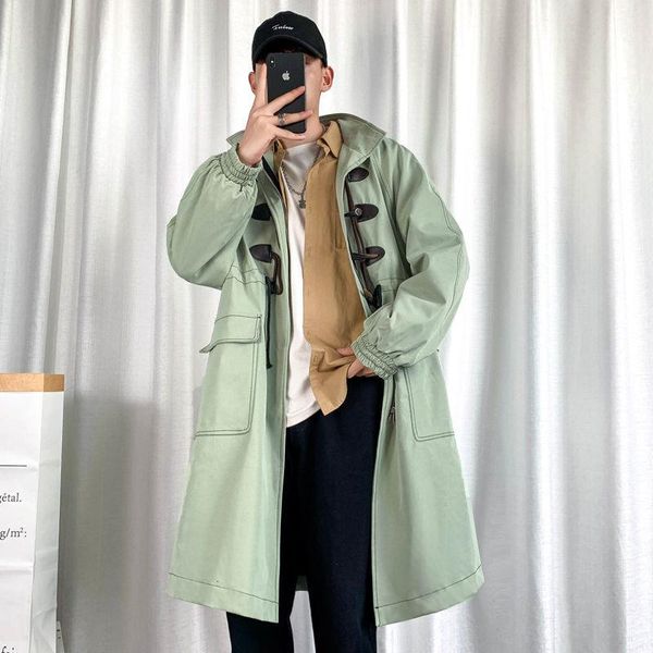 

men's trench coats kemoy spring men's windbreaker button oversized harajuku fashion overcoat jacket black clothing, Tan;black