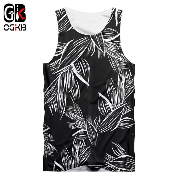 

ogkb male sleeveless shirt fitness 3d tank print forest leaves casual plus size tees man spring vest dropshipping, White;black
