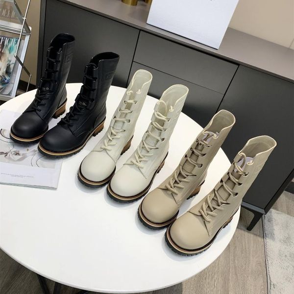 

boots large size35-41 women platform mid-calf ladies round toe solid genuine leather botas de mujer designer shoes, Black