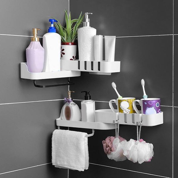 

hooks & rails corner bathroom organizer shelf shampoo cosmetic storage rack wall mounted kitchen household items accessories