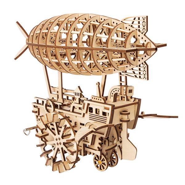 

rokr diy 3d wooden puzzle mechanical gear drive air vehicle assembly model building kit toys for children lk702