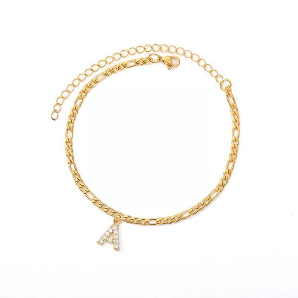 

anklets women steel gold alphabet cuban link chain anklet bracelet letter tiny initial jewelry boho style summer a-z i7b1, Red;blue