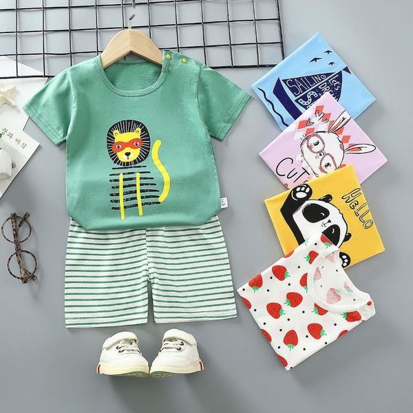 

clothing sets 1-4 years old children's short-sleeved cute suit summer cotton boys girls baby t-shirt + shorts 2pcs toddler kids outfits, White