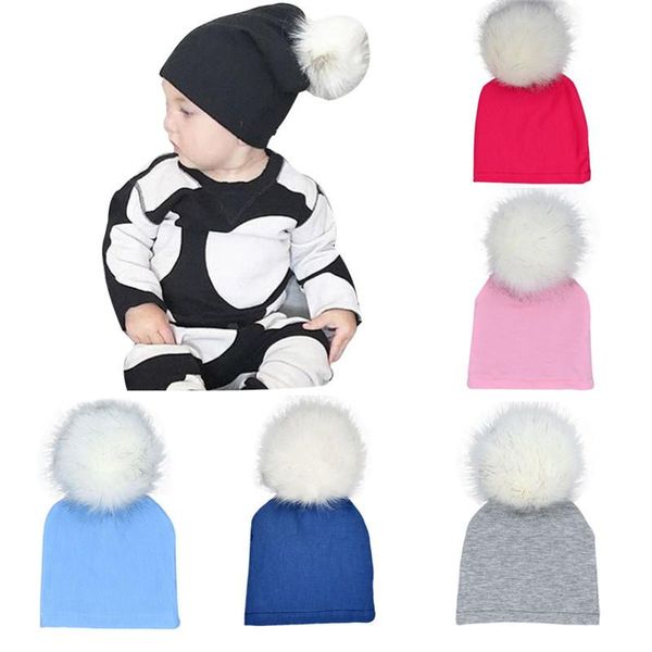 

pure color knitted hat 1pcs cotton keep warm with plush ball baby gift children's caps kid supplies for boys girls, Yellow