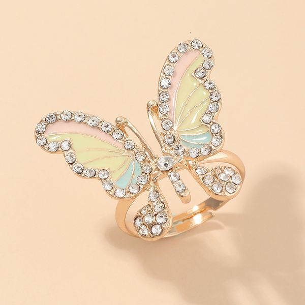 

rz0483 jewelry super fairy magic color inlaid diamond butterfly ring, Silver