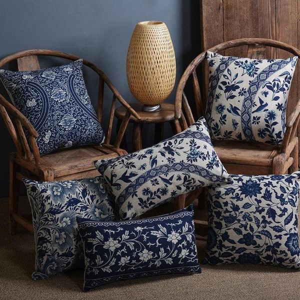

cushion/decorative pillow retro blue porcelain plant floral cushion flower cover home decorative throw pillowcase