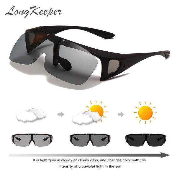 

sunglasses fashion square flip up polarized men pochromic side shield driving goggle male outdoor sport glasses cover oculos, White;black