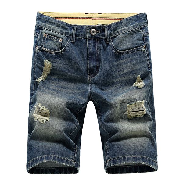 Mens tamanho grande buraco buraco denim shorts algodão curta calça jeans verão macho fino confortável calça jeans fshion calça curta tamanho 28-42