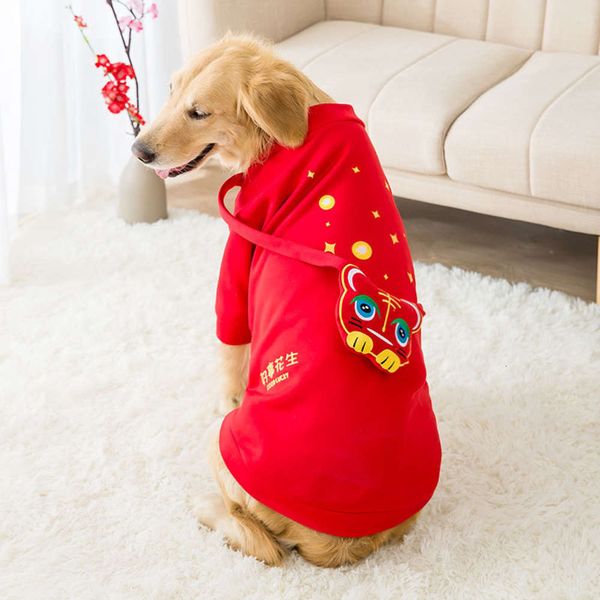 

pet clothing autumn and golden sweater medium sized large dog winter warm new year ftive year's wear