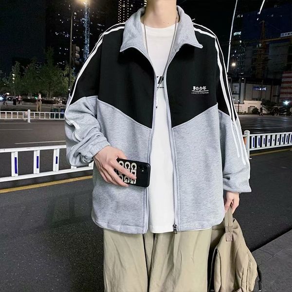

autumn 2021 students' loose bf style super fire new jacket men's trend handsome korean clothes, Black;brown