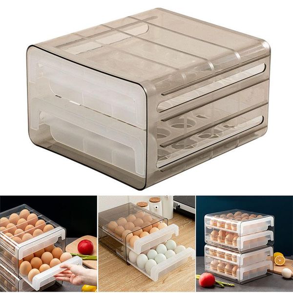 

storage bottles & jars double-layer portable plastic egg tray holder box container organizer bin for kitchen refrigerator fridge home