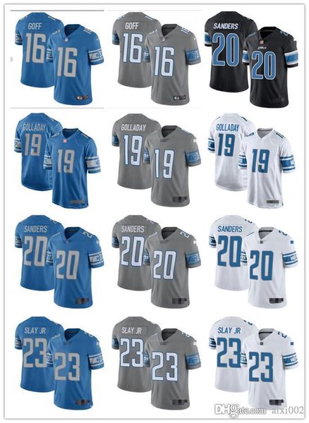 

men women youth detroit lions 23 darius slay jr 20 barry sanders 19 kenny golladay 16 jared goff white blue football jersey, Black;red
