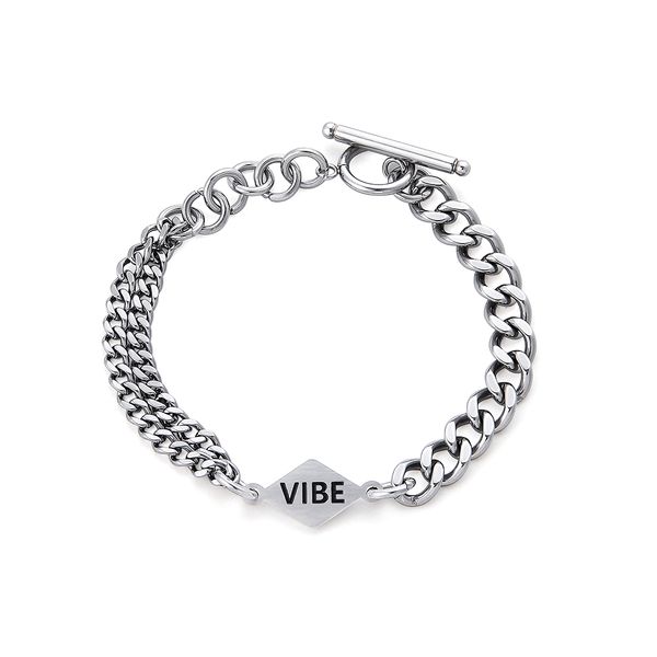 

2021 new trendy brand hip hop titanium steel bracelet original silver simple and popular high-end jewelry bracelet adjustable, Black