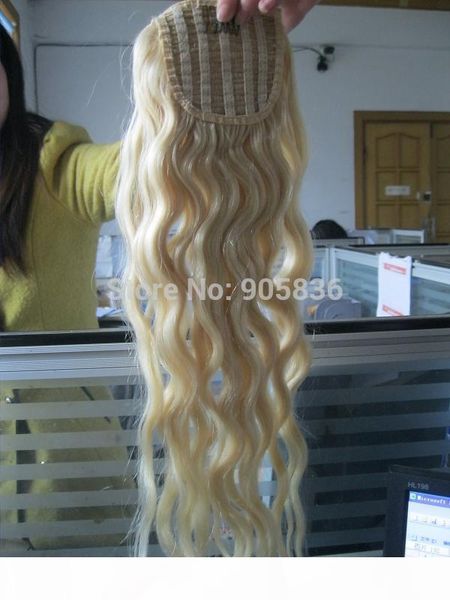 

european remy pony tail hairpiece wraps around 613 raw virgin blonde drawstring ponytail body wave curly human hair clip in extensions 100g, Black
