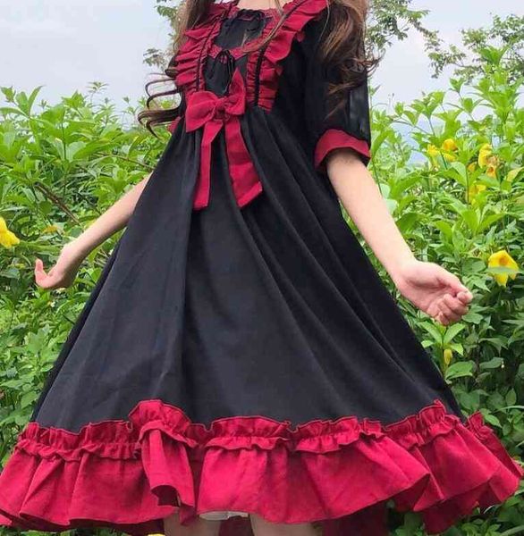

magogo classical op lolita dress puff sleeve japanese soft sister girl big bow female patchwork dress, Black;gray