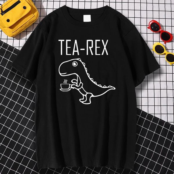 

tea rex funny dinosaur drink men t shirts coffee fashion casual streetwear male tee shirt, White;black