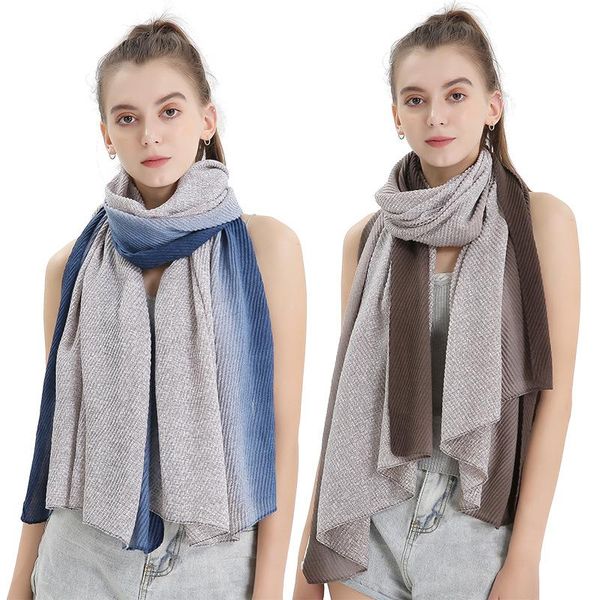 

scarves gradient pleated scarf cotton linen crumpled against a shawl -selling headscarf, Blue;gray