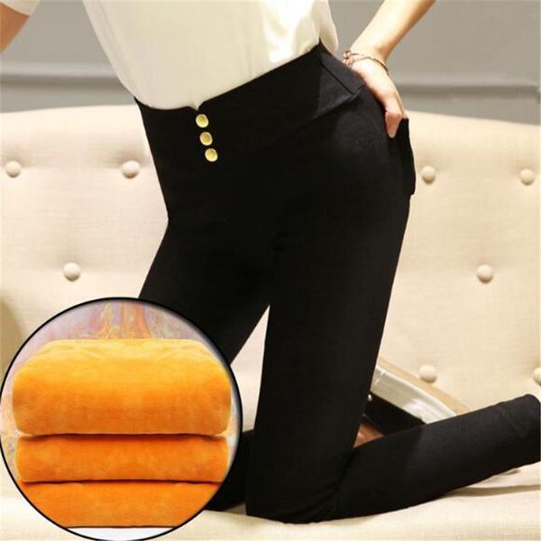 

women's pants & capris wkoud women candy colors pencil 3 button high waist fleece warm thicken trousers female casual leggings streetpa, Black;white