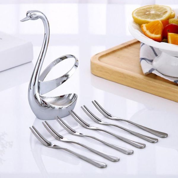 

1/7pcs stainless steel swan shape tableware storage holder fork spoon cutlery