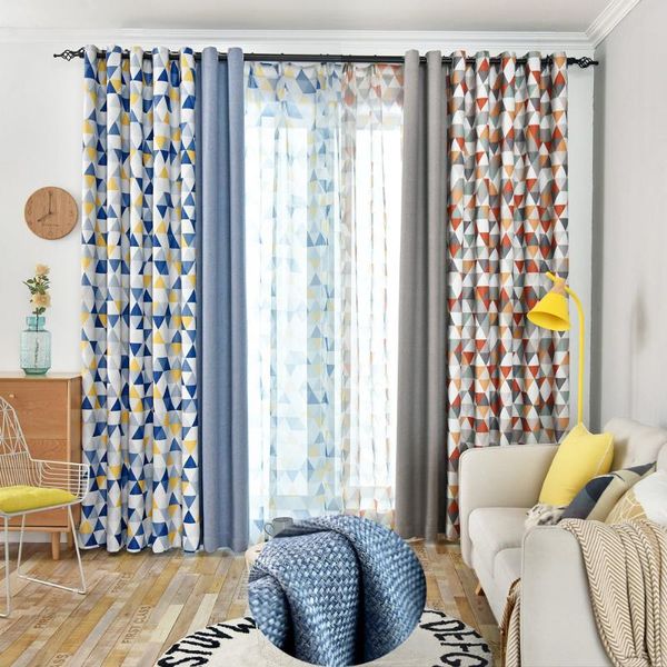 

geometric blackout curtains for kids bedroom jinya home deocr triangle and solid color stitching kitchen window curtain panels