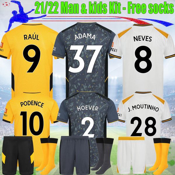 

21 22 wolves semedo soccer jerseys neto podence coady raul neves 2021 2022 hampton football shirt j.moutinho adama & kids kit, Black