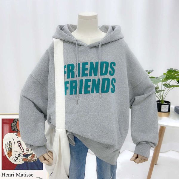 

spring and autumn hoodie loose fat mm thin printed letters simple sweater women's terry cotton 202231, Black