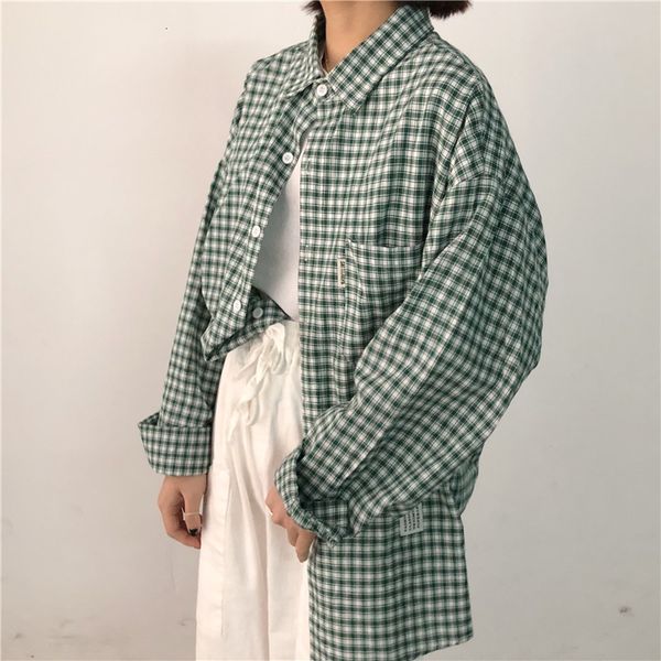 

blouse woman plaid spring autumn long sleeve womens shirts and blouses korean fashion clothes youth harajuku students shirt, White