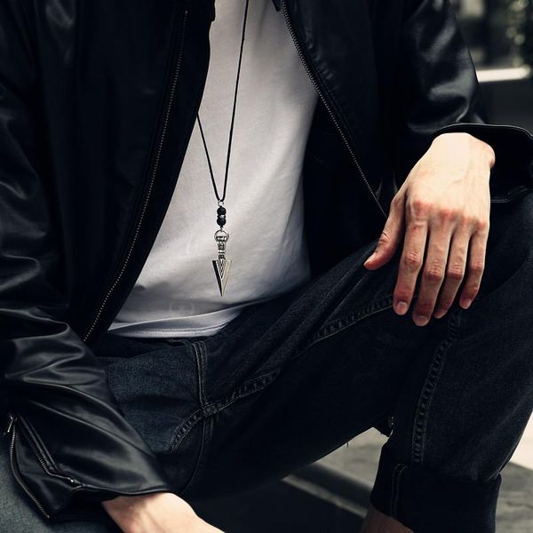 

pendant necklaces punk leather necklace for men stainless steel gold silver color arrow male jewelry gifts drop ddn46