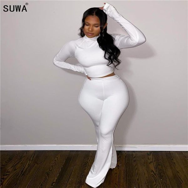 

women's two piece pants white o neck long sleeve bro and casual lady fashion tracksuits high street outfits