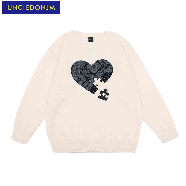 

uncledonjm puzzle heart digners pullover korean fashion knitted sweater mens clothing, Black
