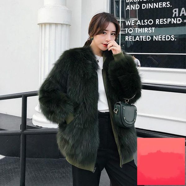 

women's fur & faux parka winter women real coat autumn double-side wear jacket korean vintage parkas abrigo mujer my1080, Black