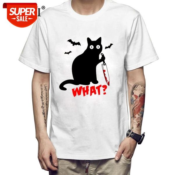 

xin yi men's t-shirt 00%cotton knife cat print men t shirt casual loose cat men tshirt o-neck t-shirt tee shirts #x65i, White;black