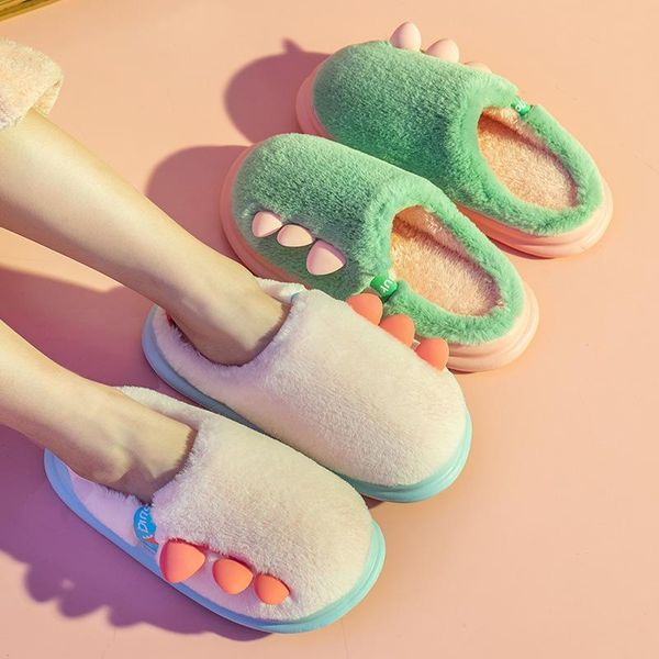 

slippers cute winter warm women fluffy flats shoes faux fur house plush pantuflas bedroom chaussons home couple men, Black