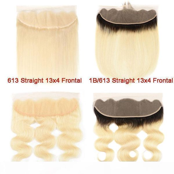 

613 blonde 13*4 lace frontal 1b 613 ombre blonde brazilian human hair ear to ear closure hair extension lace frontal only 10-18 inch, Black;brown