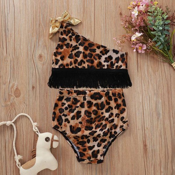 

2y-5y 2pcs kids swimwear for girls infant baby leopard print two-piece swimwear swimsuit bathing suit clothes summer beach set, Black