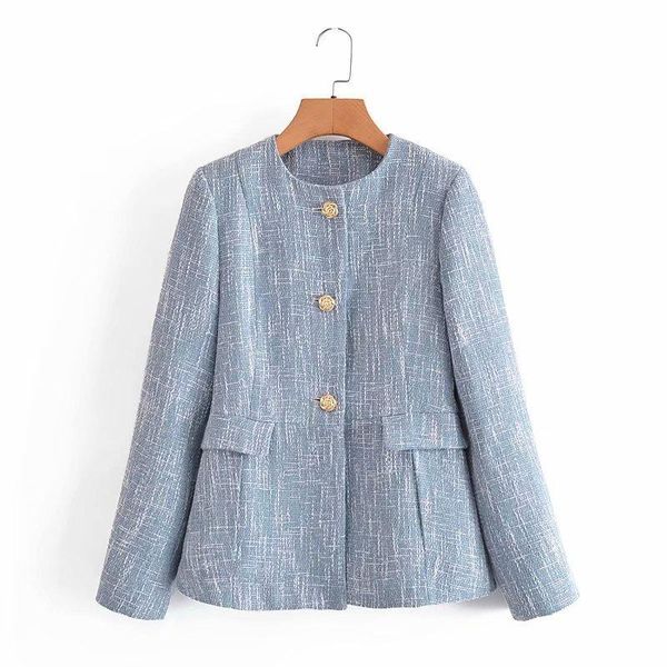 

women's jackets women 2022 fashion round neck small fragrant short coats retro long sleeve slim pocket streetwear, Black;brown