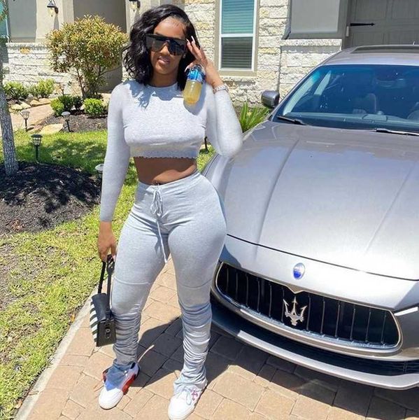 

women's two piece pants casual matching sets for clothing fall lounge wear crop and stacked leggings tracksuit 2 tv5f, White