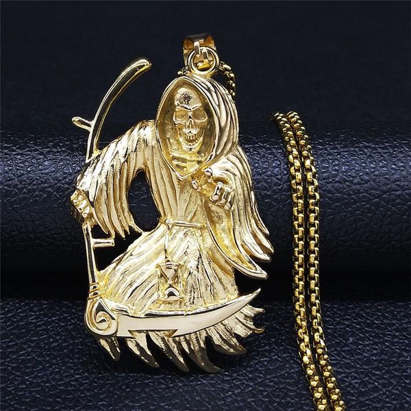 

pendant necklaces 2021 grim reaper stainless steel long chain for men gold color statement necklace jewelry collier homme nzz90s03, Silver