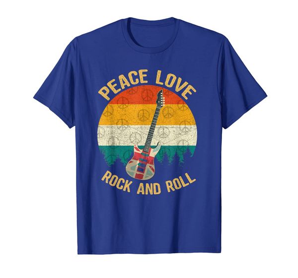 

peace love rock and roll guitar retro vintage t-shirt, White;black