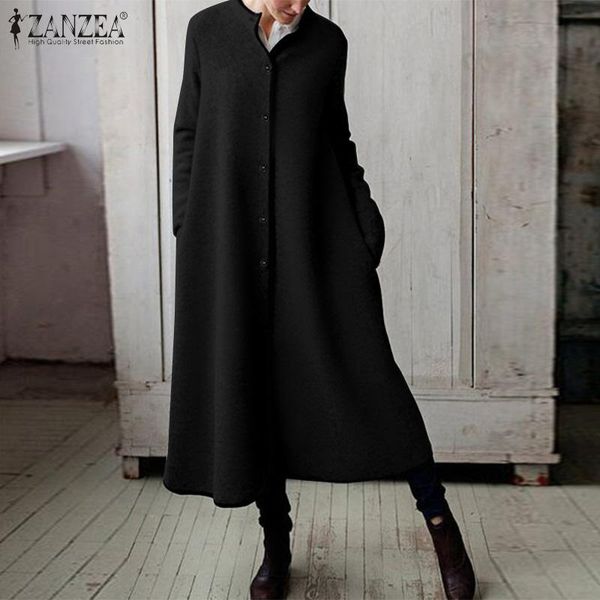 

2021 zanzea women autumn kaftan work vestidos winter dress elegant retro long sleeve buttons maxi long sundress plus size baggy, Black;gray