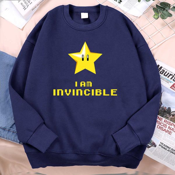 

male hoodie, cartoon, little star, i am invincible, simple pattern, interesting, cool brand, unified color, Black
