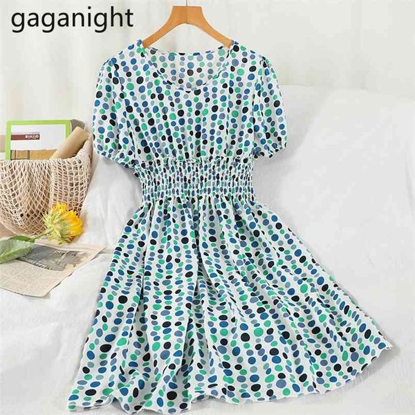 

fashion women sweet dress short sleeves o neck a line lady chic korean dresses polk dot thin vestidos 210601, Black;gray